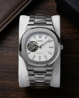 Seiko Mod Nautilus Phantom Open Heart Automatic Silver-White