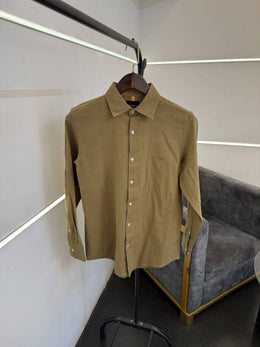 Hugo bos khaki imported linen fabric shirt with embroidery logo