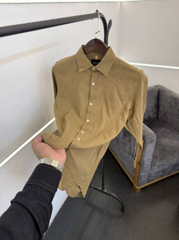 Hugo bos khaki imported linen fabric shirt with embroidery logo