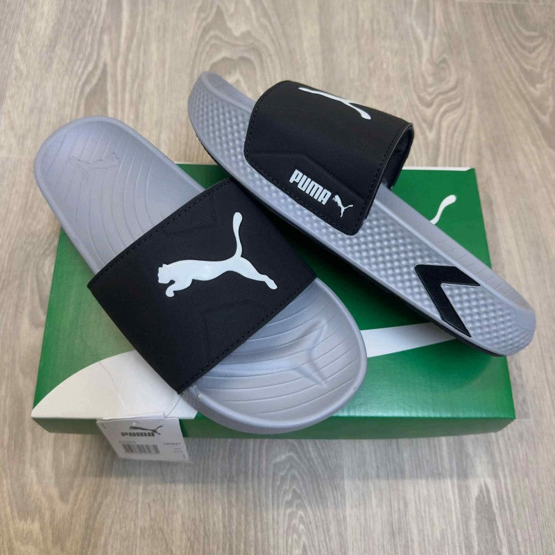 Puma SoftridePro Leadpuff Black Shadow Grey Slides