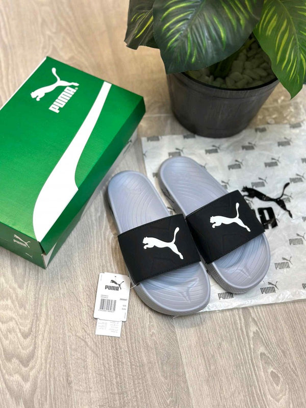 Puma SoftridePro Leadpuff Black Shadow Grey Slides