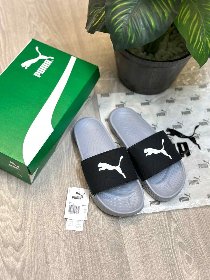 Puma SoftridePro Leadpuff Black Shadow Grey Slides