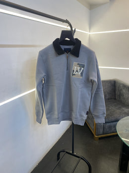 Louis Vuitton heavy gsm H zip cotton fleece imported sweatshirt grey sale