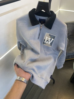 Louis Vuitton heavy gsm H zip cotton fleece imported sweatshirt grey sale