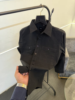 Hugo bos cargo double pocket imported shirt with embroidery logo on sleeves black