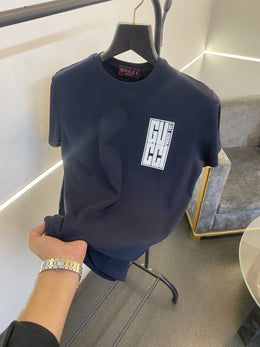 Gucci Round neck front and back print imported tshirt navy blue sale