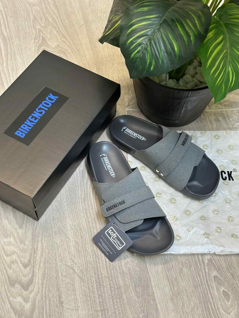Birkenstock Adjust Kyoto Nubuck Soft Cushion Grey Slides