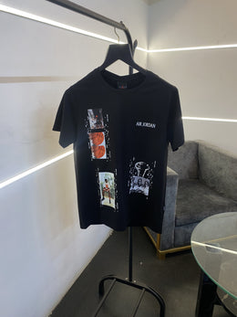 Air jordan patch print front and back with embroidery logo on chest round neck imported tshirt black sale