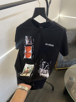Air jordan patch print front and back with embroidery logo on chest round neck imported tshirt black sale