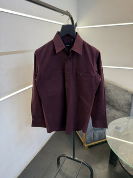 Hugo bos cargo double pocket imported shirt with embroidery logo on sleeves maroon