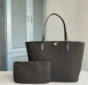 Tori Burch_T Monogram Tote With OG Box & Dust Bag & Extra Pouch (Black - 635)