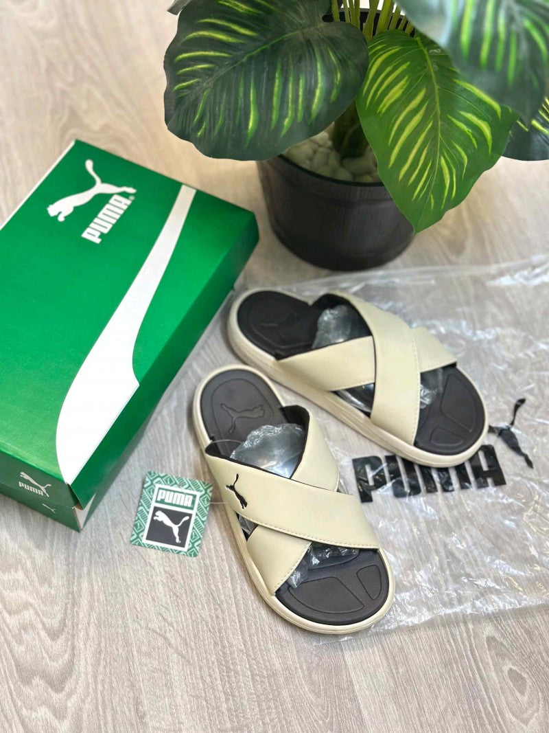 Puma Softride Seave Cross Strap Beige Slides