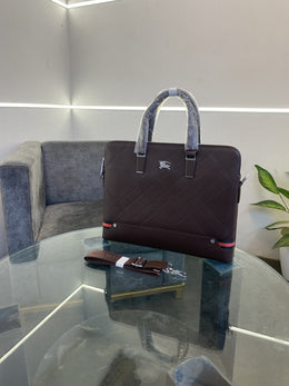 Burberry checks laptop bag with steel logo and starp grey brown