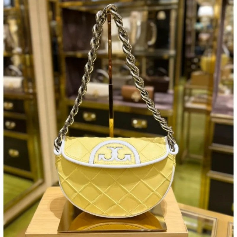 Tori Burch_Fleming Crescent Premium Bag With OG Box & Dust Bag (Yellow - 608)
