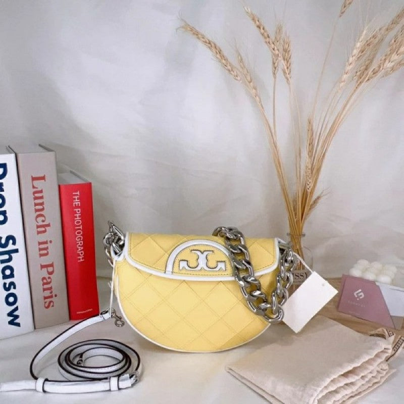 Tori Burch_Fleming Crescent Premium Bag With OG Box & Dust Bag (Yellow - 608)