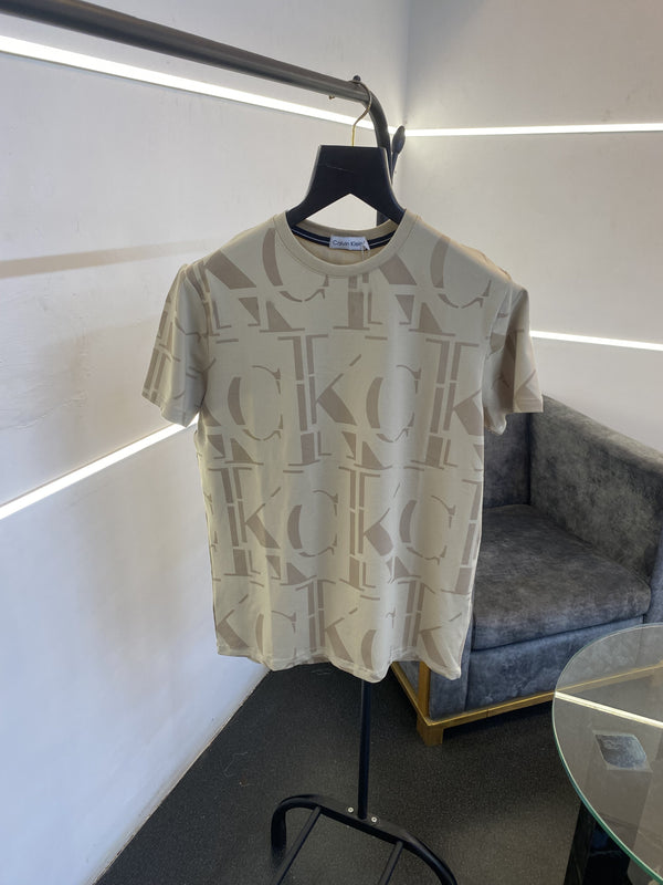 Calvin kline monogram imported round neck tshirt beige