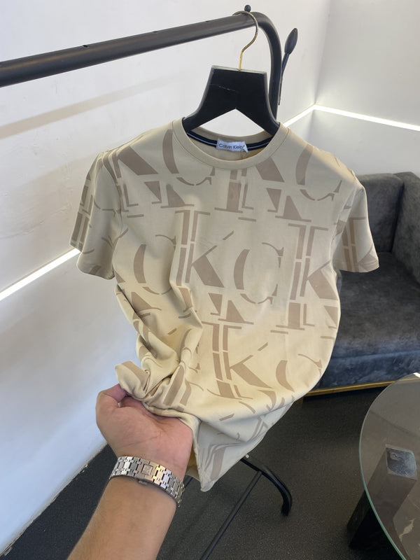Calvin kline monogram imported round neck tshirt beige