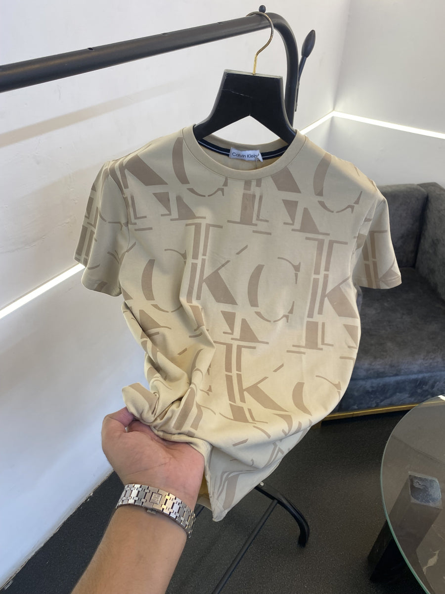 Calvin kline monogram imported round neck tshirt beige