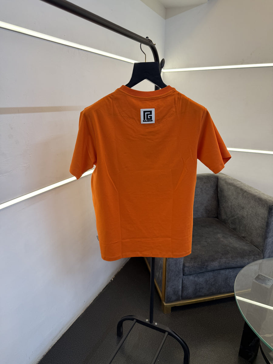 Balmain Turkey imported round neck 3d print patch tshirt orange sale