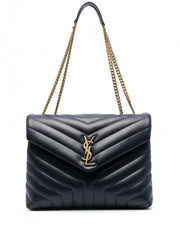 YSL Saint Laurent Loulou Shoulder Bag With OG Magnetic Box & Dust Bag (Black - Gold - 165)