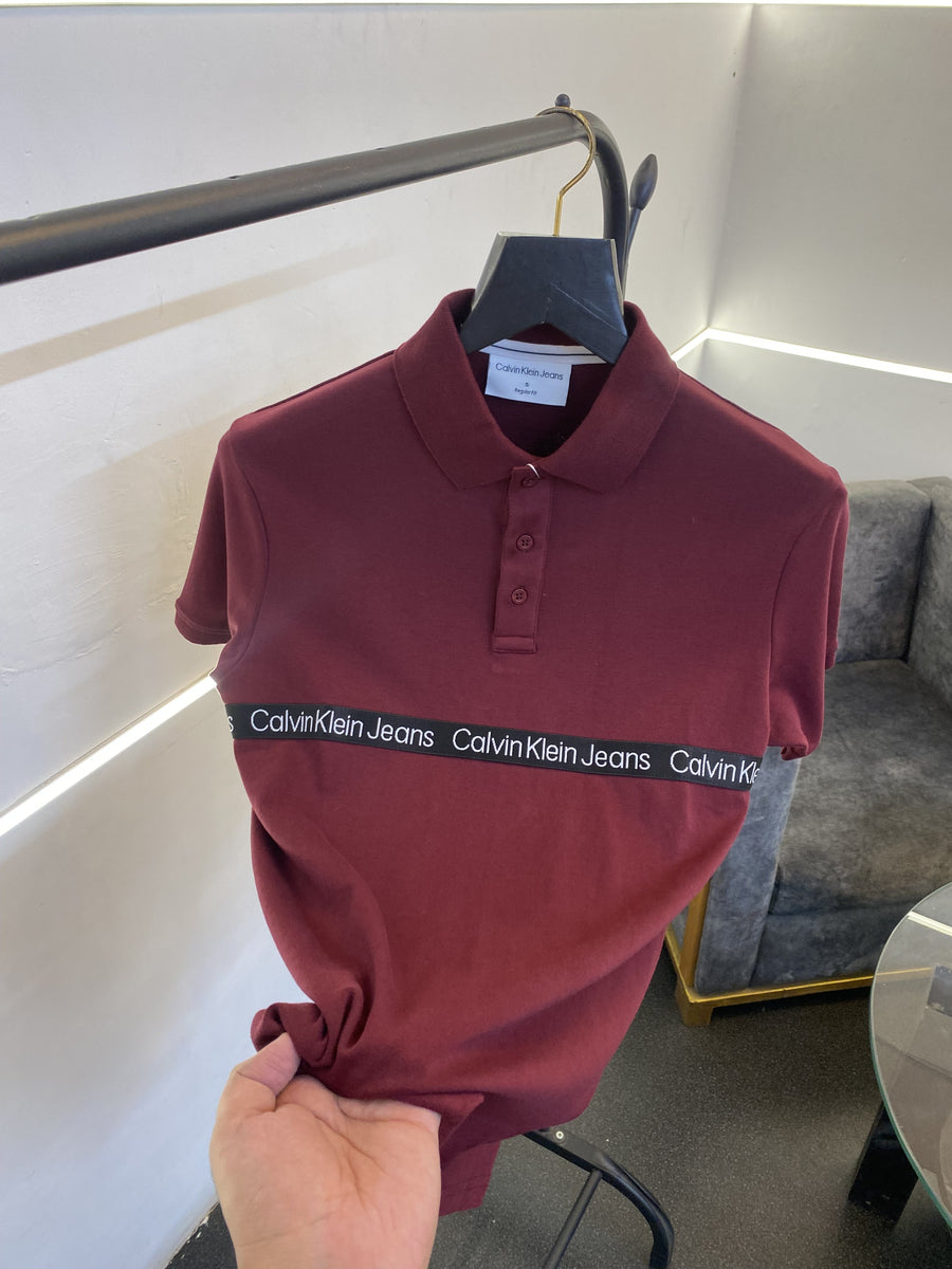 Calvin kline name strip imported polo tshirt maroon sale