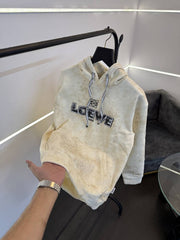 Loewe shadow print cut work imported hoodie cream