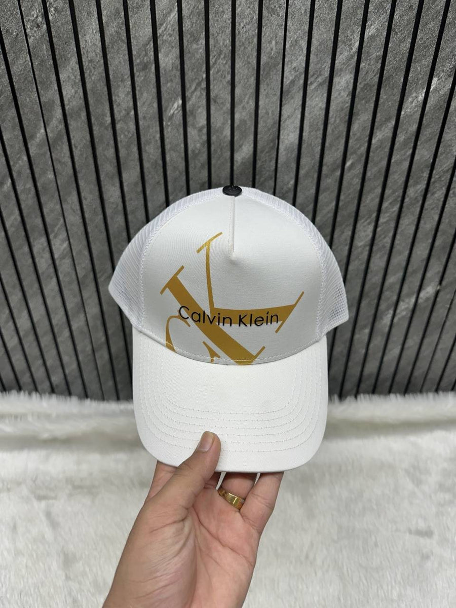 Calvin Kline_White_Premium_Large_Front_Logo_Trucker_Hat