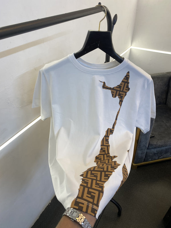 Fendi roma monogram leather patch round neck tshirt white sale