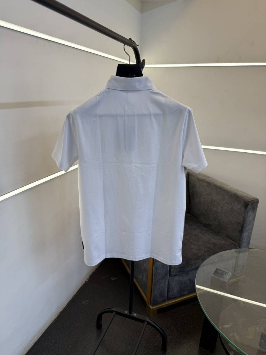 Louis Vuitton embossed and laser print imported polo tshirt white