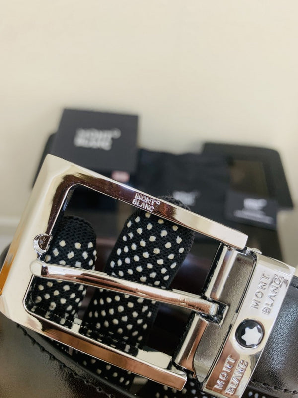 11 MONT BLANC SILVER BLACK PREMIUM QUALITY BELT WITH BOX