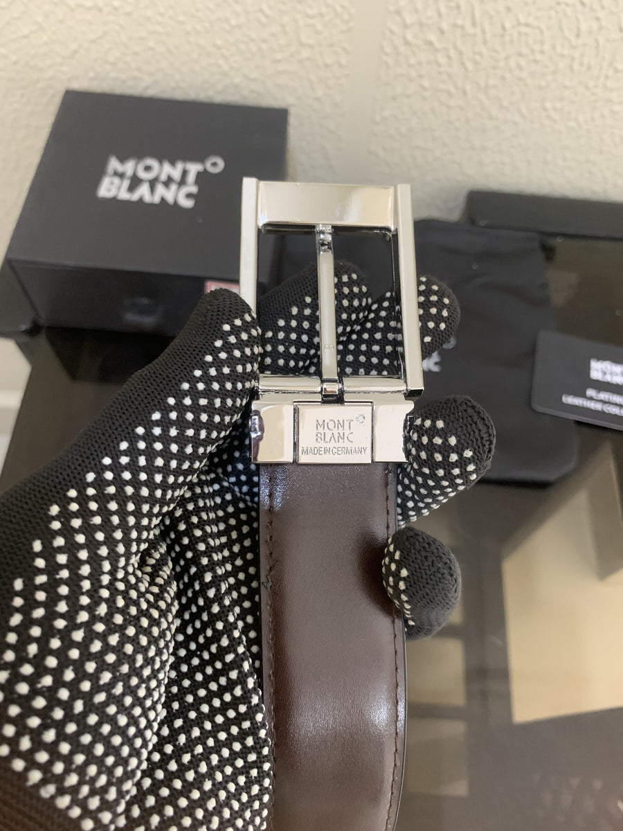 11 MONT BLANC SILVER BLACK PREMIUM QUALITY BELT WITH BOX