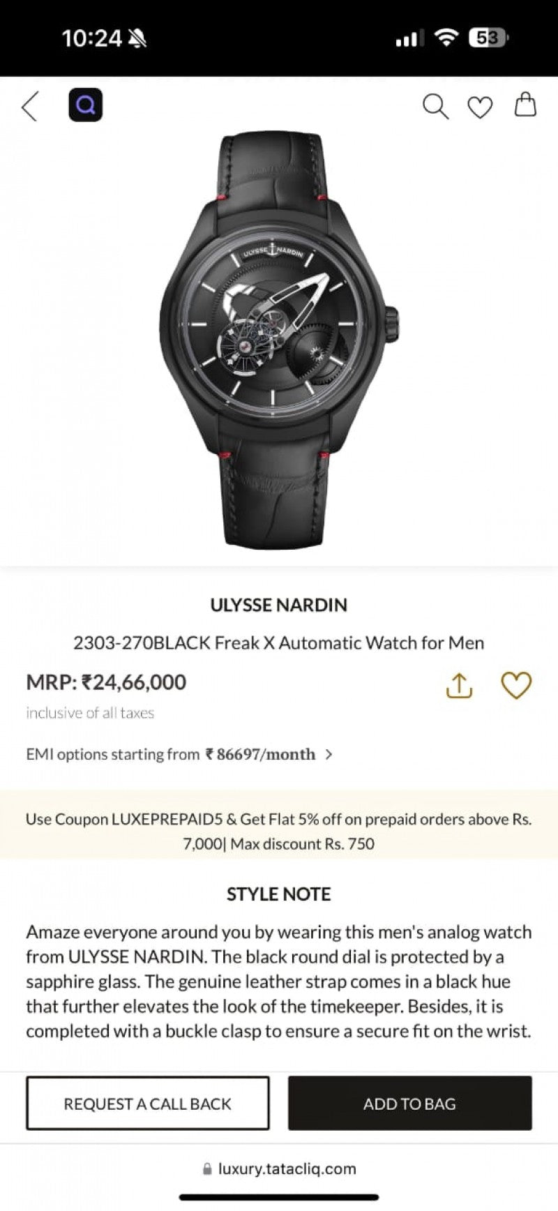 Ulysses Nardin 2303-270 Black Freak Automatic