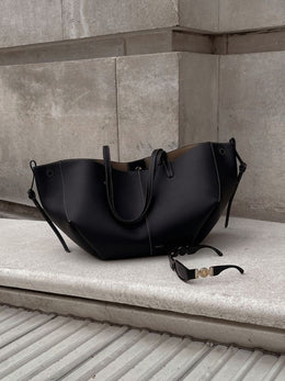 Polone Classic Leather Premium Black Tote With Dust Cover & Wallet