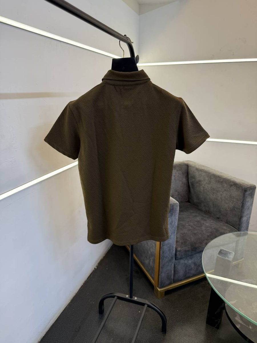 Burberry self knitted embossed print turkish imported polo tshirt brown sale