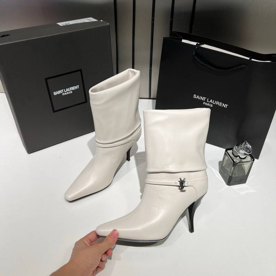 Ysl_Saint_Laurent_Niki_Leather_High_Heeled_Ankle_Boots_With_The_YSL_Logo_With_OG_Box_Dust_Cover_&_Carry_Bag_B2_Of White