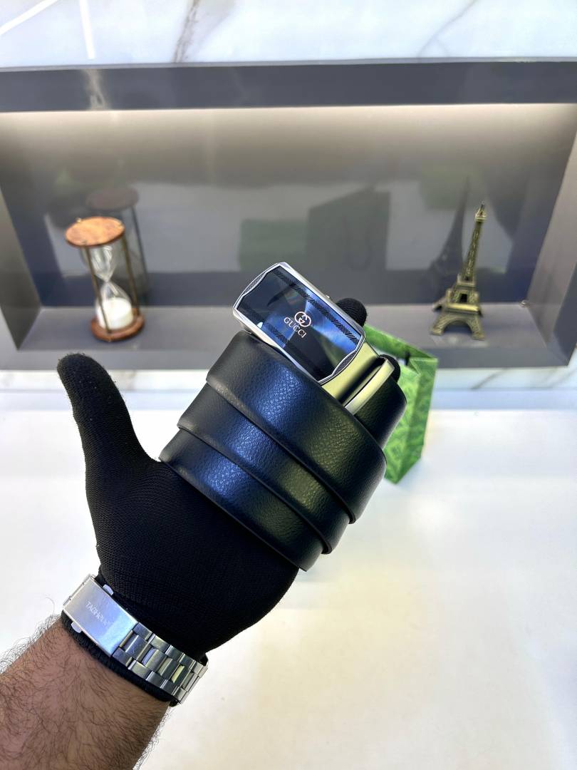 Gucci Auto Lock Black Grey Belt Fa 748