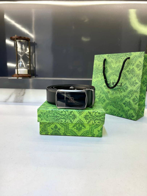 Gucci Auto Lock Black Grey Belt Fa 748