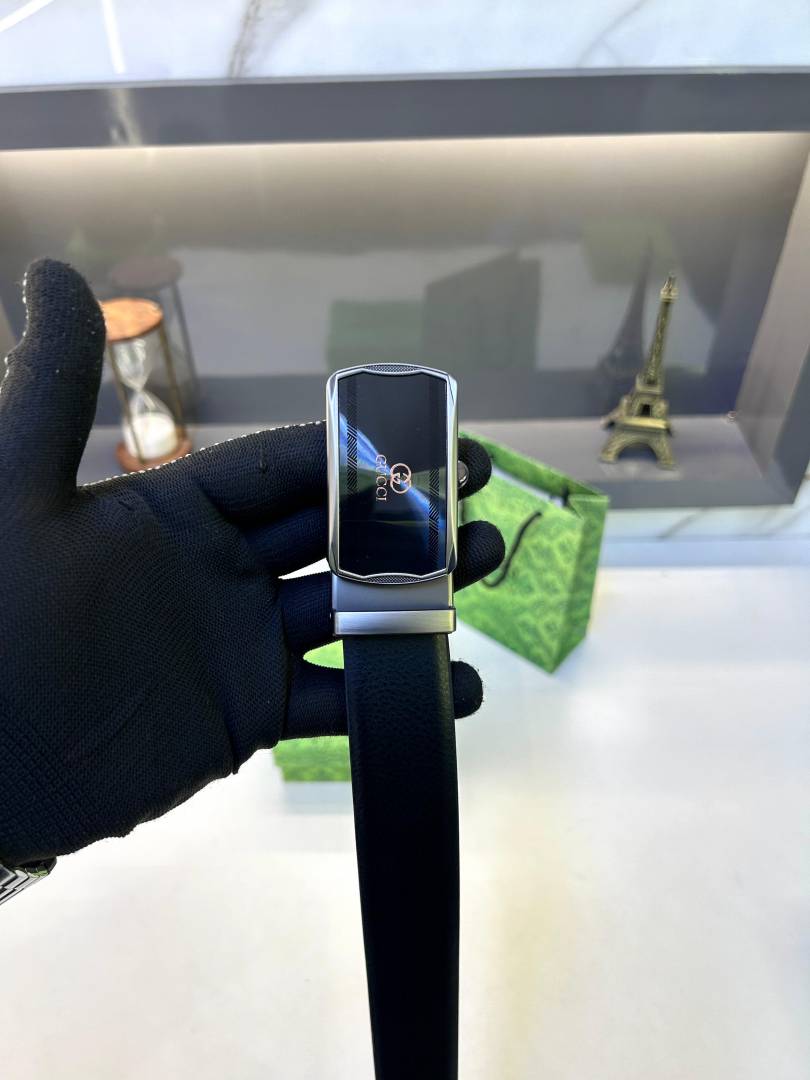 Gucci Auto Lock Black Grey Belt Fa 748