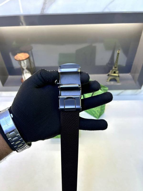 Gucci Auto Lock Black Grey Belt Fa 748