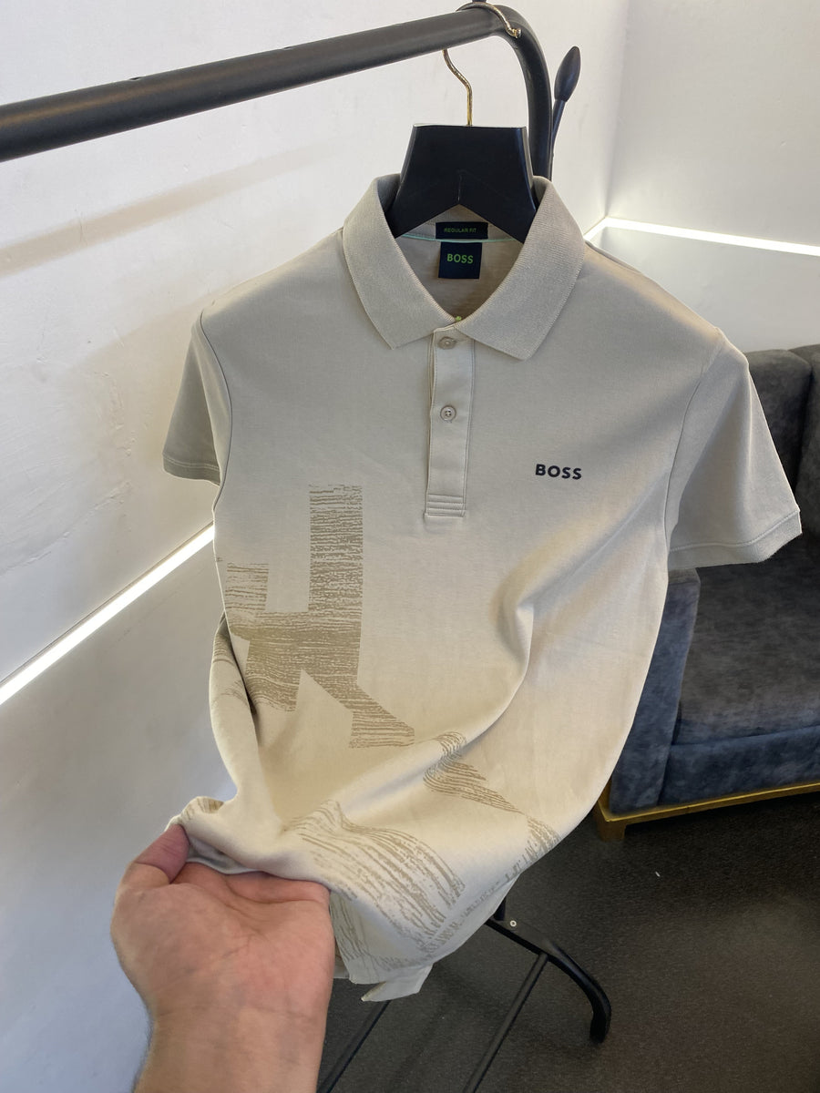 Hugo bos laser print high quality imported polo tshirt beige