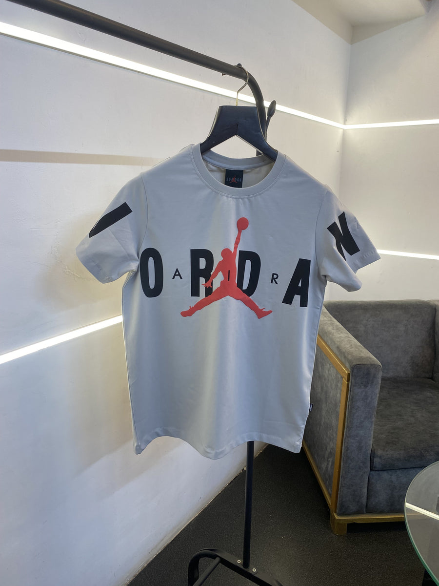 Air jordan full front print with logo imported round neck tshirt grey