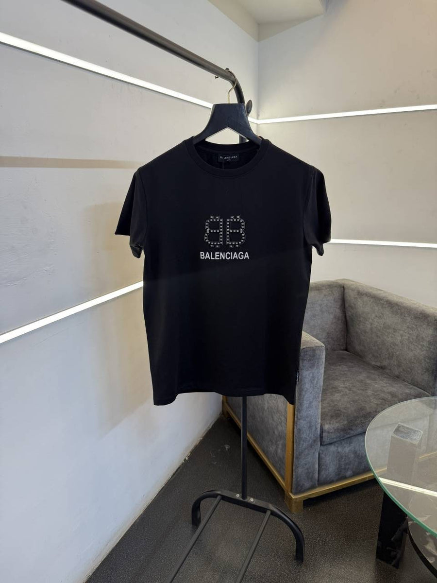 Balenciaga a black front and back print turkish imported round neck tshirt sale