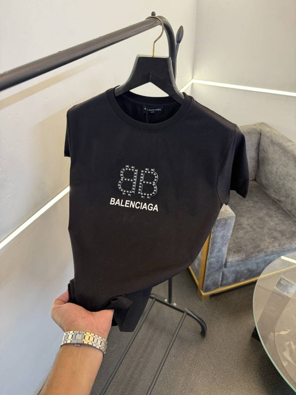 Balenciaga a black front and back print turkish imported round neck tshirt sale