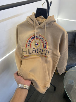 Tommy hilfigar heavy gsm inside fleece embroidery hoodie beige sale