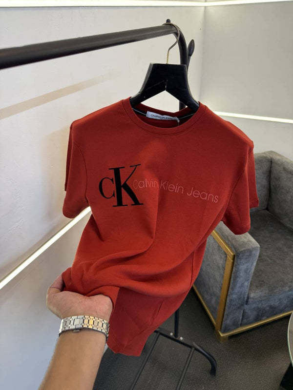 Calvin kline logo print imported round neck tshirt rust