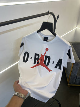 Air jordan full front print with logo imported round neck tshirt white