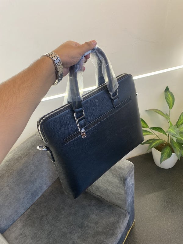 Coach monogram leather laptop bag with double zip and back zip pocket