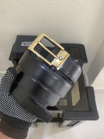 12 MONT BLANC GOLDEN BLACK PREMIUM QUALITY BELT WITH BOX