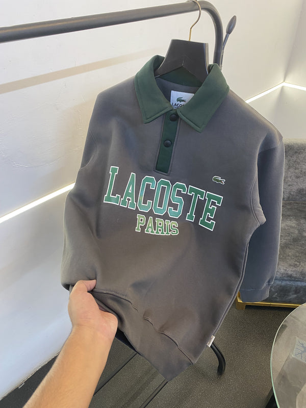 Lacoste paris collar fleece imported sweatshirt grey