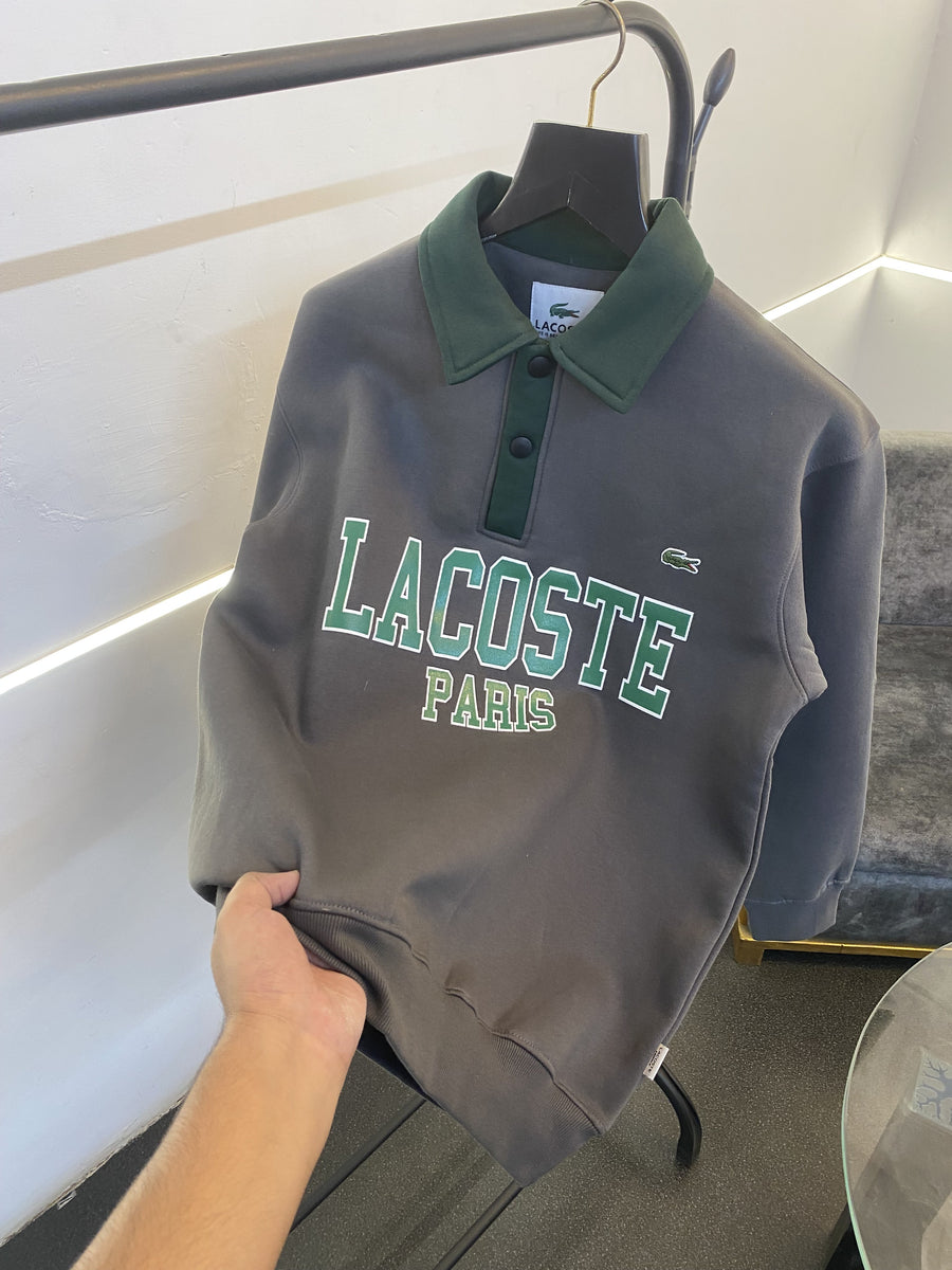 Lacoste paris collar fleece imported sweatshirt grey